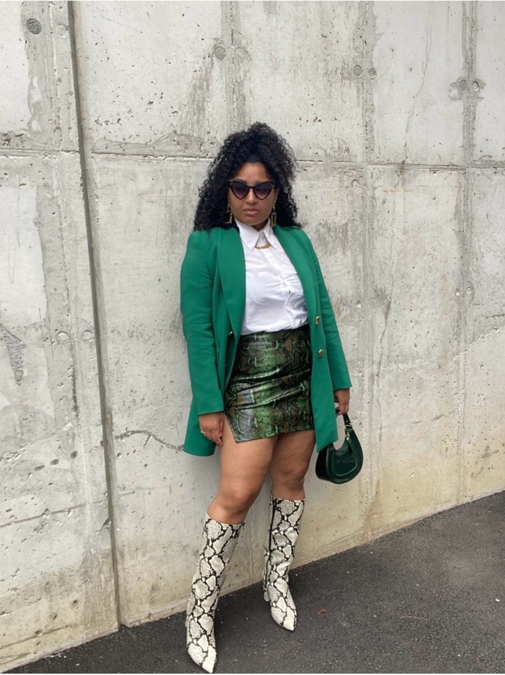 Nasty Gal Green Snake-Print Mini Skirt with Front Slit